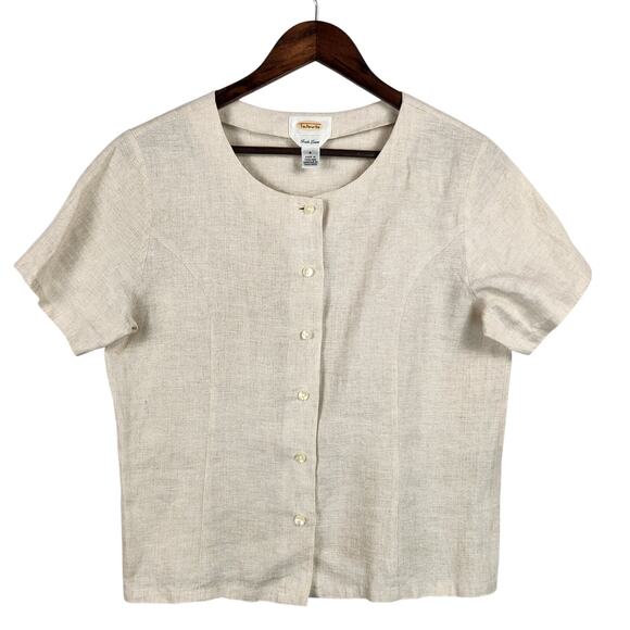 Talbots Vintage Irish Linen Biege Blouse Women’s Size 8 1990’s Front Top - Picture 1 of 11